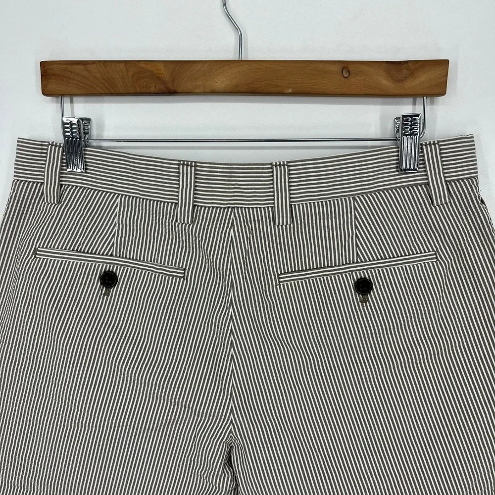 Banana Republic Aiden Short Mens 31 Brown White Striped Seersucker Cotton Slim